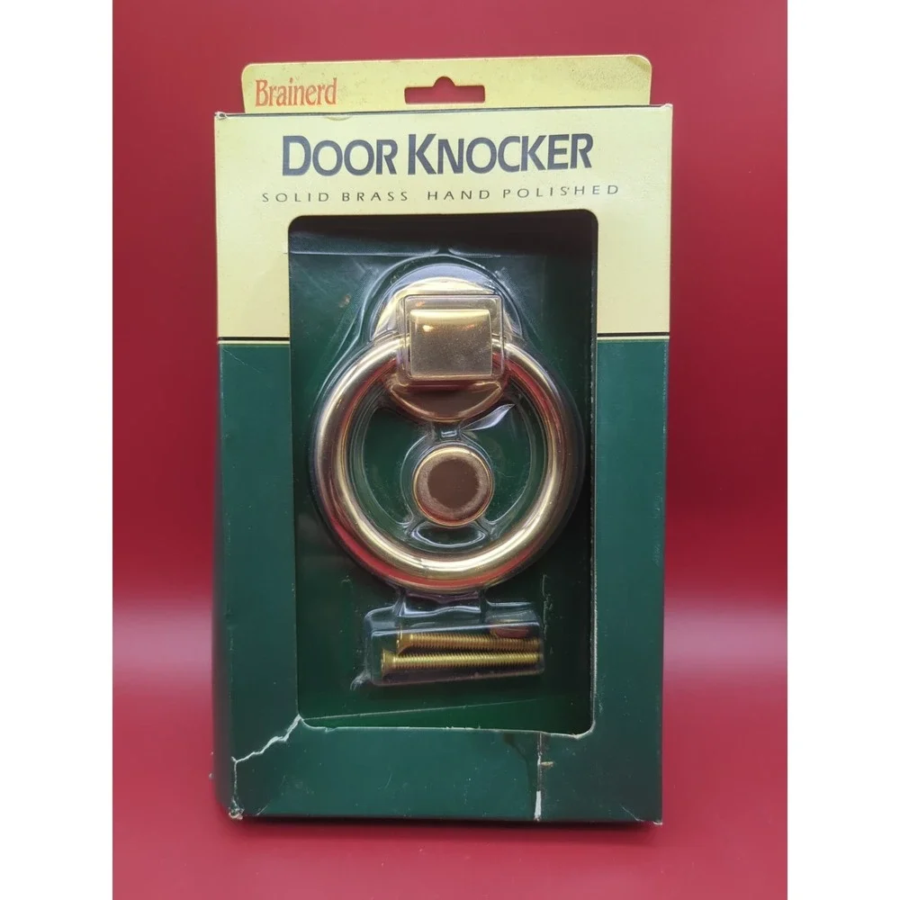 BRAINERD ROUND METAL RING DOOR KNOCKER SOLID BRASS